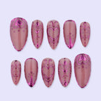 Pink Chrome Heart Coquette Almond Press-On Nails | Custom Press-On Nails