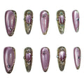 Amethyst Armour Press-On Nails | Stiletto Long | Cat Eye Mauve Gold Byzantine Frame | LuxepressCo