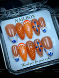 Mediterranean Citrus Fiesta Press-On Nails | Almond | Orange Slice Talavera Folk Art | LuxepressCo