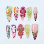 3D Tropical Floral Butterfly Stiletto Press-On Nails | Custom Press-On Nails