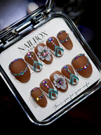 Brown Rhinestone 3D Floral Boho | Custom Press-On Nails