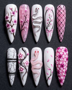 Cherry Blossom Snake 3D Press-On Nails | Stiletto Almond | Custom Press-On Nails | LuxepressCo