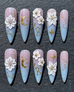 Celestial 3D Flower Moon Constellation Ombre Press-On Nails | Custom Press-On Nails | LuxepressCo