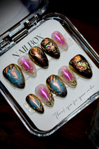 Gold Chrome Aurora Scarab | Custom Press-On Nails