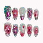 Aurora Fantasy 3D Press-On Nails | Almond | Iridescent Opal Fuchsia | LuxepressCo