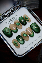 Emerald Green Scarab Gold Vine | Custom Press-On Nails