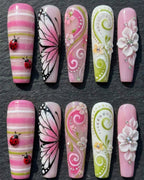 3D Ladybug Butterfly Wing Swirl Rhinestone Press-On Nails | Custom Press-On Nails | LuxepressCo