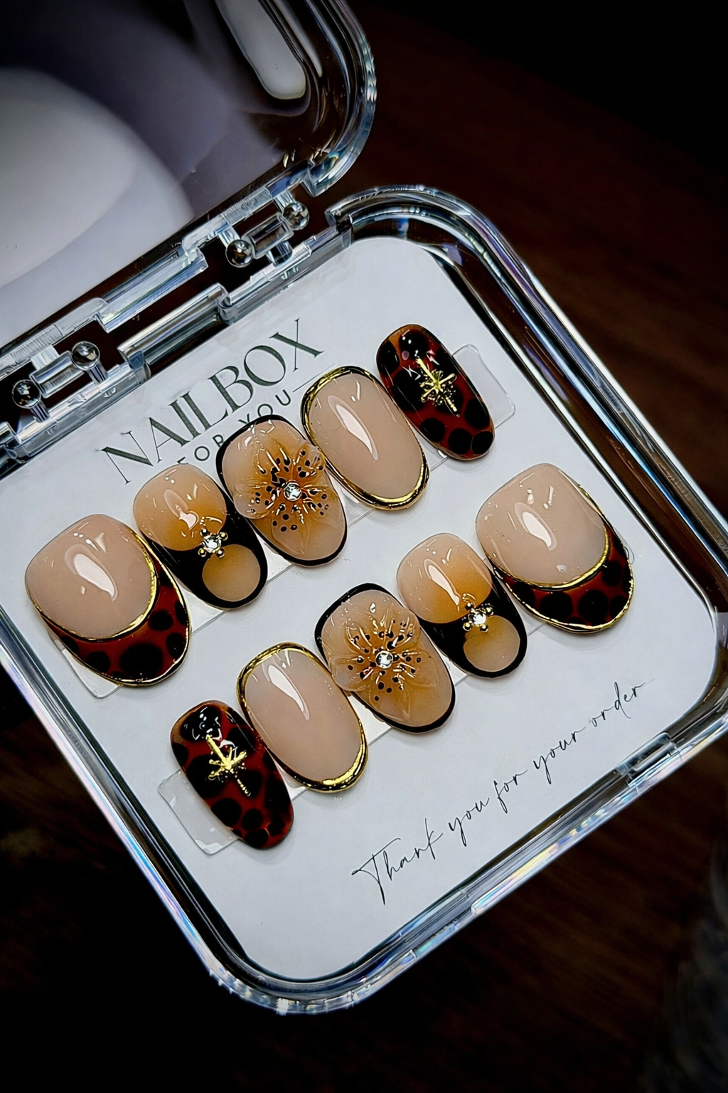 Tortoiseshell Gold Snowflake Charm | Custom Press-On Nails
