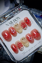 Red Jelly Floral Heart | Custom Press-On Nails