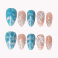 Ocean Angel Wing 3D Press-On Nails | Almond | Teal Blue Holographic | LuxepressCo