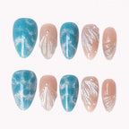 Ocean Angel Wing 3D Press-On Nails | Almond | Teal Blue Holographic | LuxepressCo