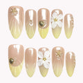 Sandy Shore Coastal Press-On Nails | Almond Stiletto | 3D Plumeria Shell Starfish | LuxepressCo