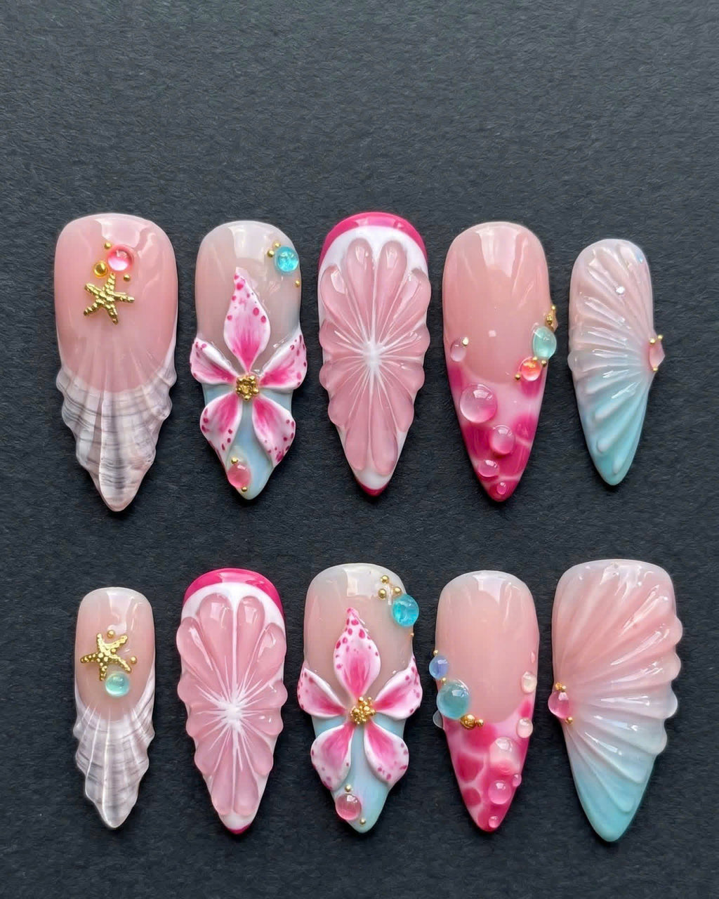 Mermaid Shell 3D Tropical Flower Jelly Bubble Press-On Nails | Custom Press-On Nails | LuxepressCo