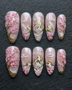 Cherry Blossom Mountain 3D Press-On Nails | Custom Press-On Nails | LuxepressCo