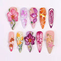 Orchid & Tulip Maximalist Stiletto Press-On Nails | 3D Purple Pink Flower Mushroom Citrus Nail Art | Custom Press-On Nails | LuxepressCo