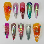 Multicolor Chrome Holographic 3D Press-On Nails | Custom Press-On Nails