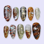 Tortoiseshell Amber 3D Swirl Almond Press-On Nails | Custom Press-On Nails