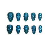 Deep Ocean 3D Sculptural Press-On Nails | Almond | Cat Eye Teal Chrome | LuxepressCo