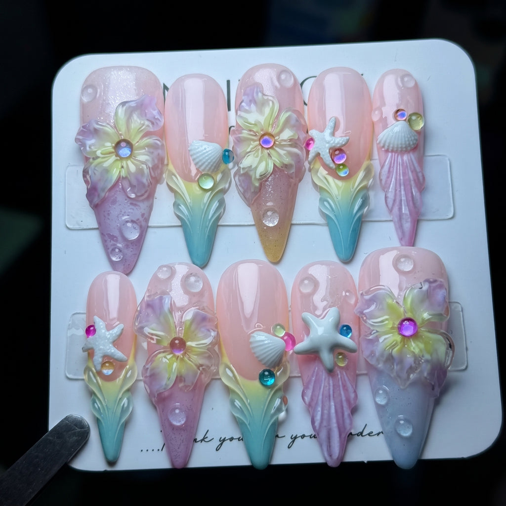 Custom Press-On Nails – Pink Marble Web Crackle | LuxepressCo