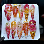 Custom Press-On Nails Pink Marble Web Crackle | LuxepressCo