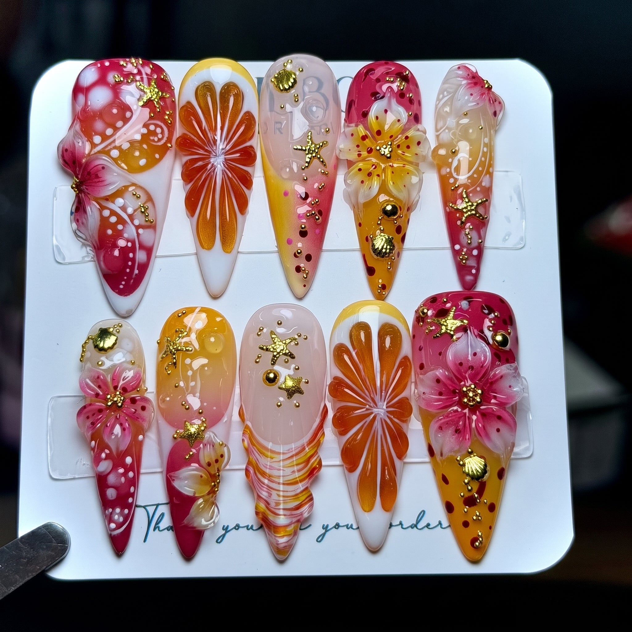 Custom Press-On Nails Pink Marble Web Crackle | LuxepressCo