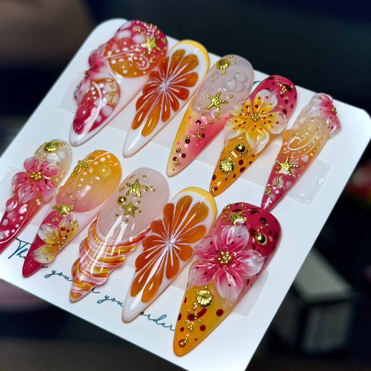 Custom Press-On Nails Pink Marble Web Crackle | LuxepressCo