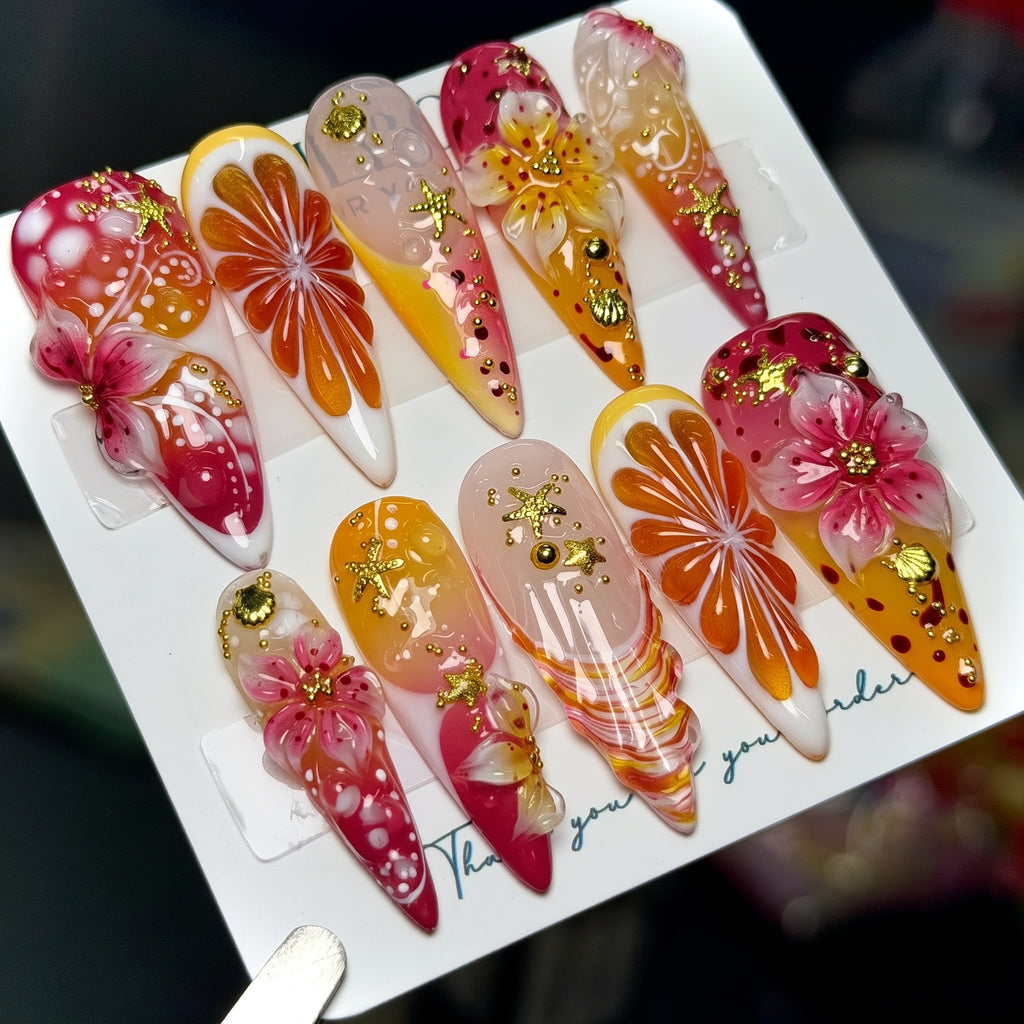 Custom Press-On Nails Pink Marble Web Crackle | LuxepressCo