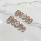 Full set 10 nude beige 3D flower gold foil aurora shimmer custom press-on nails on marble — LuxepressCo