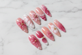 Full set 10 almond stiletto 3D cherry blossom pearl press-on nails on marble background custom press-on nails pink floral — LuxepressCo