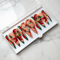Christmas poinsettia 3D stiletto custom press-on nails red green gold full set on marble — LuxepressCo