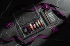 Luxury dark marble unboxing dark purple 3D floral crystal stiletto custom press-on nails with accessories — LuxepressCo