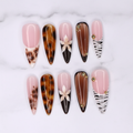 Full set 10 tortoiseshell floral zebra almond stiletto custom press-on nails on marble — LuxepressCo