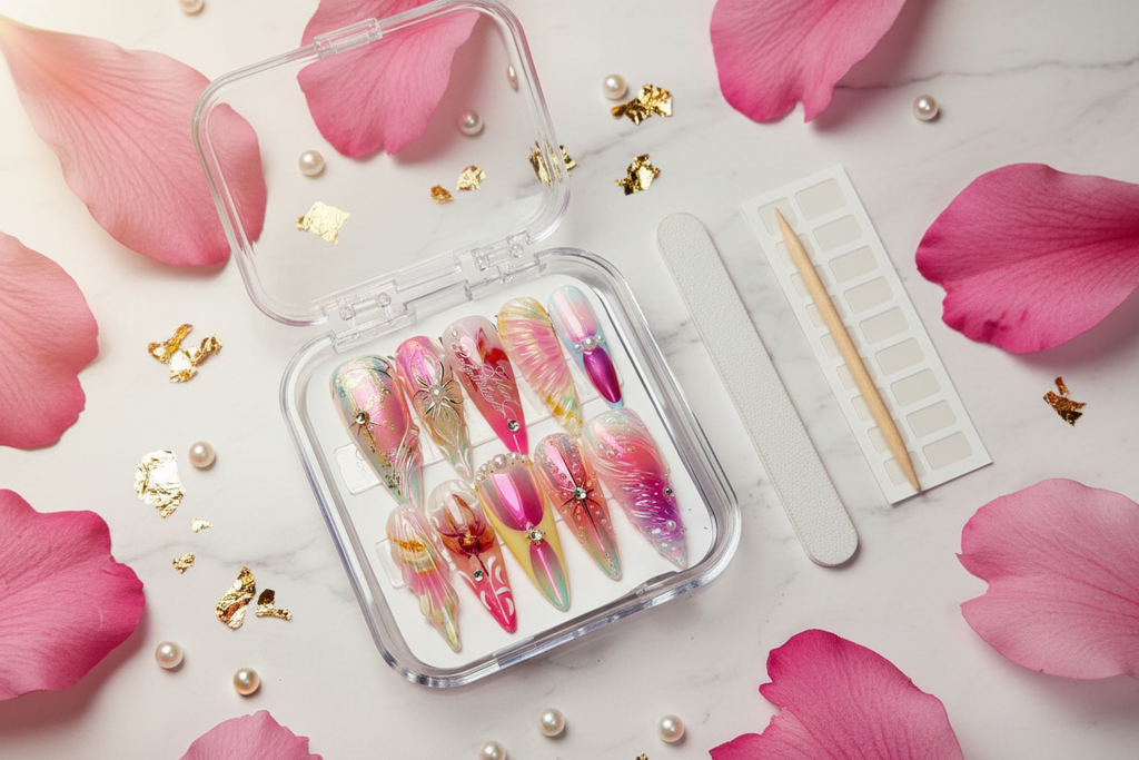 Luxury unboxing acrylic box aurora mermaid holographic shell custom press-on nails packaging — LuxepressCo
