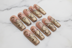 Full set 10 gold swirl rhinestone custom press-on nails nude blush marble background — LuxepressCo