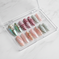Romantic angel coquette custom press-on nails rose pearl crystal rhinestone gold cross full set — LuxepressCo