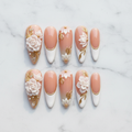Flat lay top-down full set 10 luxury 3D rose gold bridal reusable press-on nails — LuxepressCo