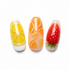 Macro close-up yellow lemon slice strawberry orange jelly ombre gradient nail art — LuxepressCo