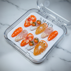 Full set 10 vivid orange 3D floral citrus custom press-on nails on marble — LuxepressCo