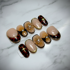 Full set tortoiseshell gold snowflake charm press-on nails on white marble studio light custom press-on nails — LuxepressCo