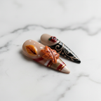 Autumn maple leaf and black lace rose custom press-on nails macro close-up — LuxepressCo
