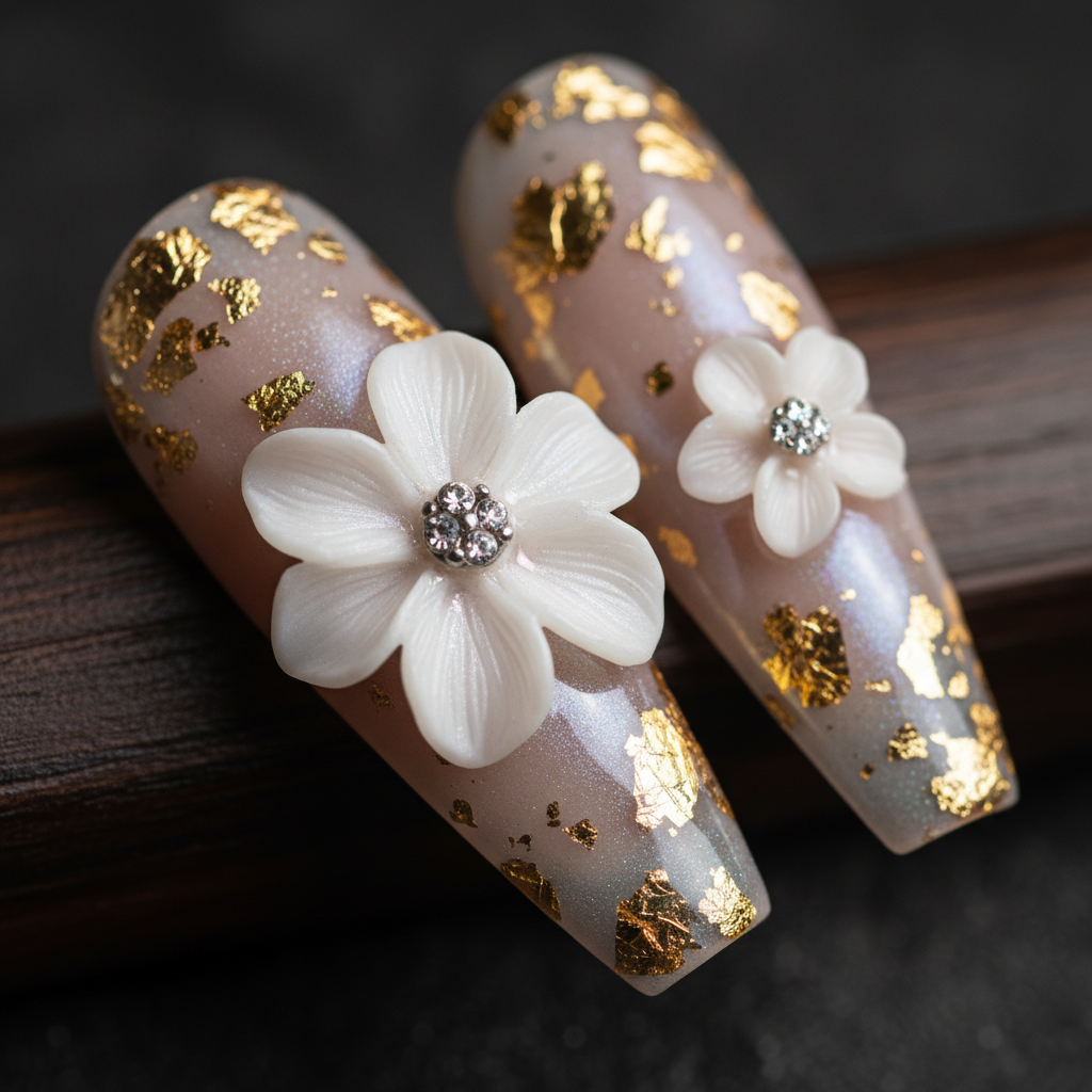 Macro close-up 3D flower gold foil detail
