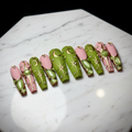 Olive green celestial moon star gold frame blush pink jade gem custom press-on nails coffin full set on marble — LuxepressCo