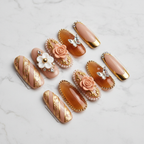 3D gold baroque floral butterfly custom press-on nails full set white marble studio — LuxepressCo
