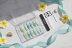Luxury acrylic box unboxing mint blue aurora pearl 3D plumeria snail shell crystal almond custom press-on nails with accessories — LuxepressCo