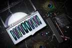 Luxury unboxing acrylic box teal chrome aurora 3D feather gold foil press-on nails with accessories — LuxepressCo