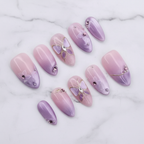 Purple butterfly aurora ombre custom press-on nails lavender dream blush pink deep purple full set flat lay — LuxepressCo
