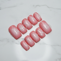 Full set pink marble web crackle press-on nails on white marble studio light custom press-on nails — LuxepressCo