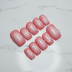 Full set pink marble web crackle press-on nails on white marble studio light custom press-on nails — LuxepressCo