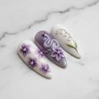 Macro white base lily of the valley pearl floral custom press-on nails texture detail — LuxepressCo