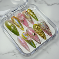 Gold butterfly garden chrome green pink custom press-on nails 3D butterfly baroque scroll full set — LuxepressCo